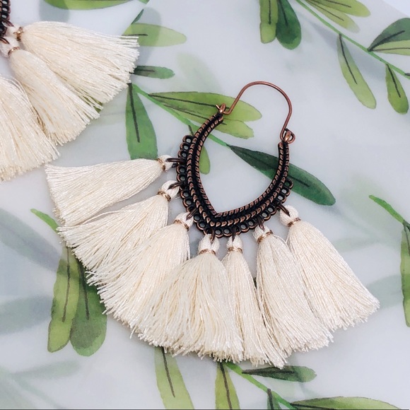 Aris cream Bronze Bohemian Tassel Earrings - Picture 3 of 8